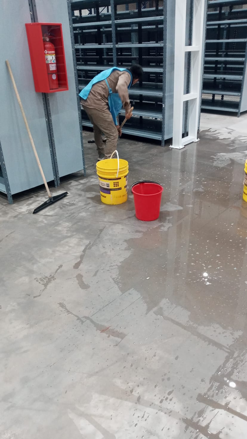 Equipo limpiando estanterías y depósito